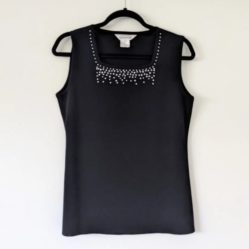 Misook Black Acrylic Studded Sleeveless Tank Top Womens Small